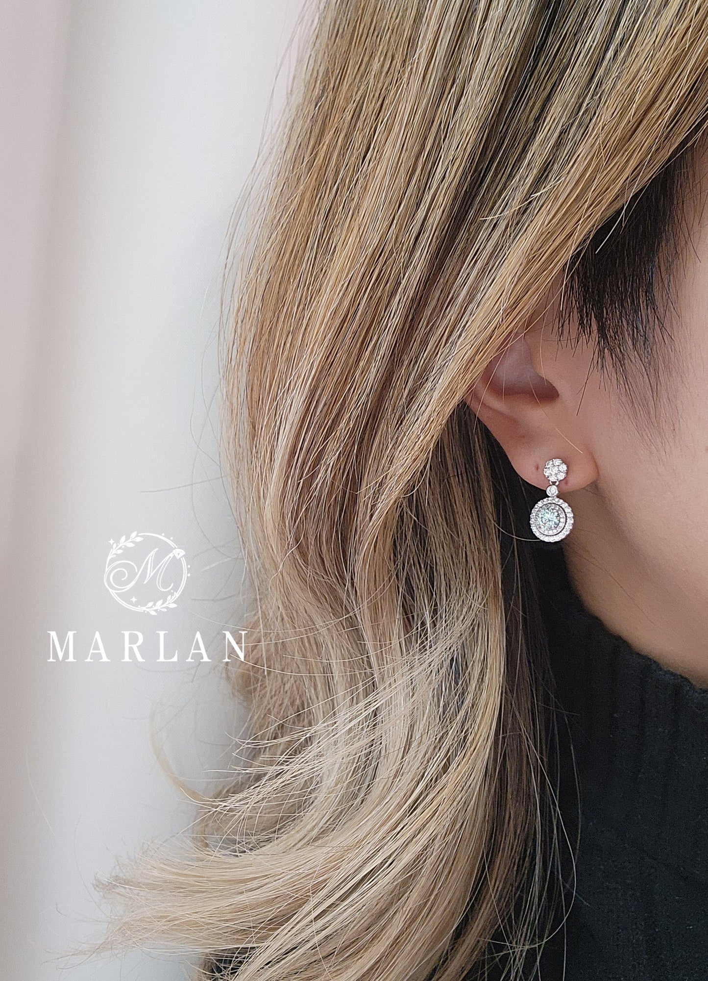 Moissanite Brilliant  Ice Blue Aura Halo Drop Earrings (0.5ct)