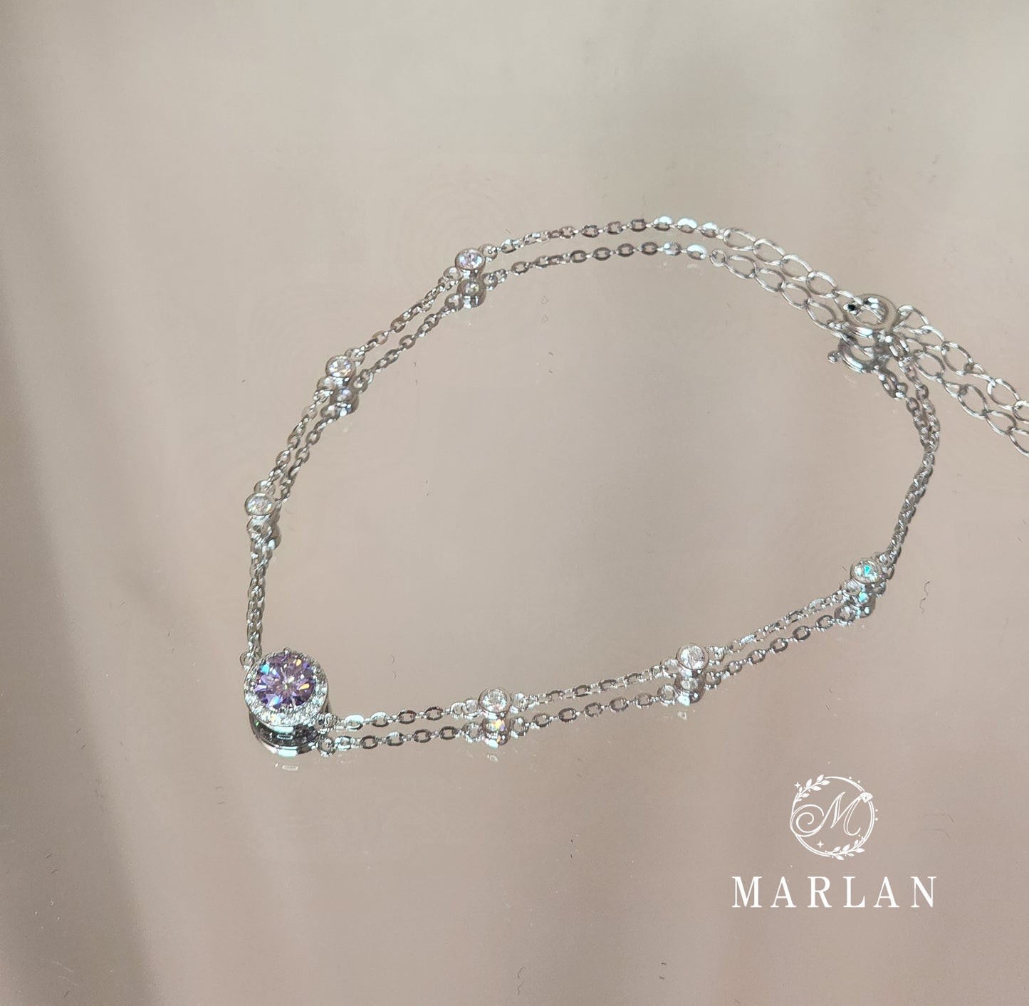 Moissanite Brilliant Lavender Aura Halo Bracelet(0.5ct)