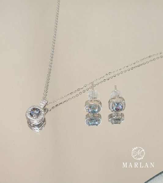 Moissanite Brilliant Aurora Borealis Halo Set(0.5ct)