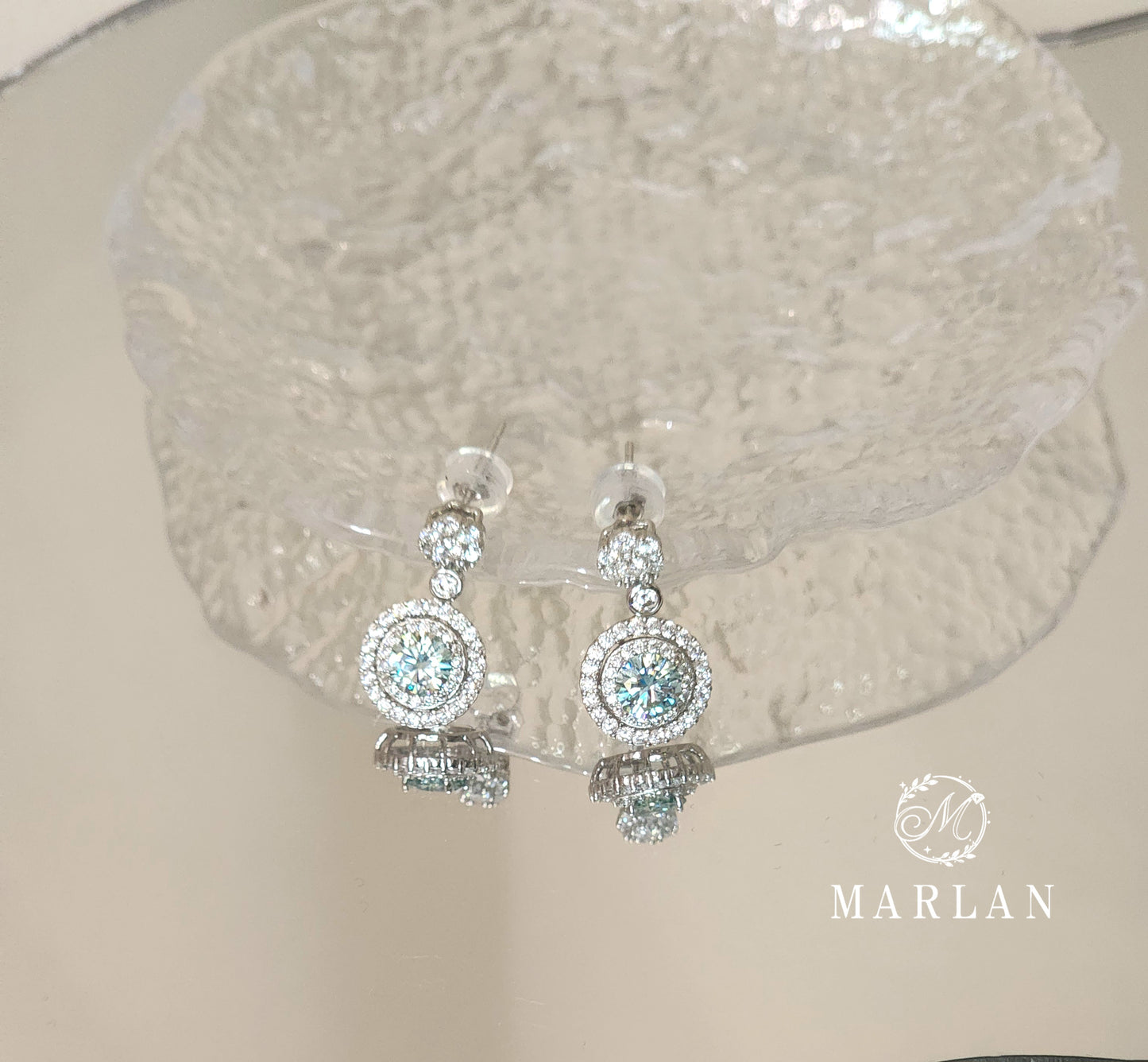 Moissanite Brilliant  Ice Blue Aura Halo Drop Earrings (0.5ct)