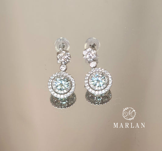 Moissanite Brilliant  Ice Blue Aura Halo Drop Earrings (0.5ct)