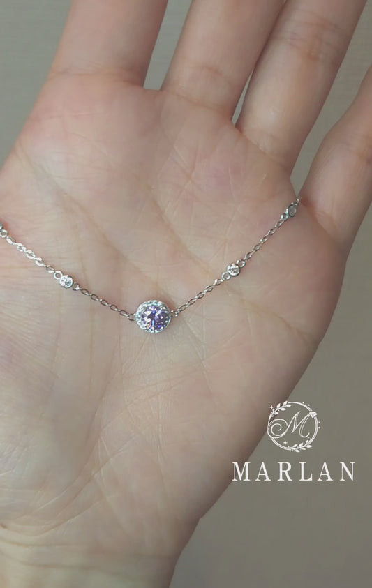 Moissanite Brilliant Lavender Aura Halo Bracelet(0.5ct)